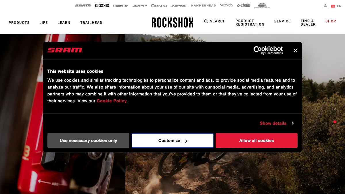 RockShox / SRAM official homepage screenshot