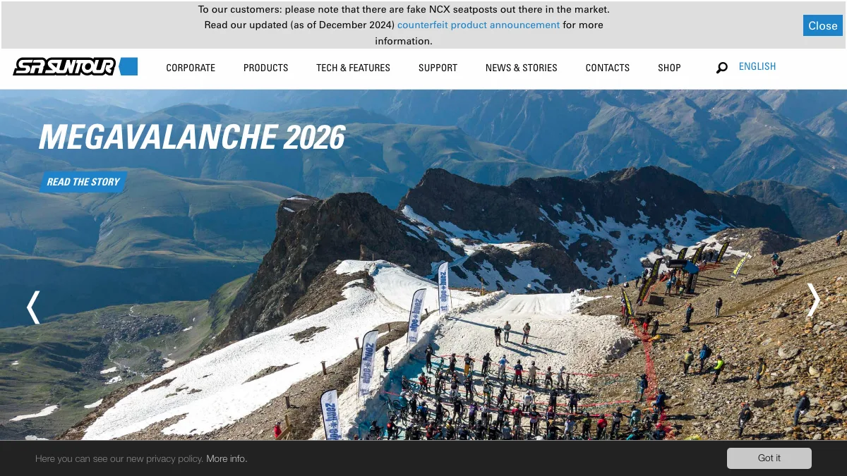 SR SUNTOUR official homepage screenshot