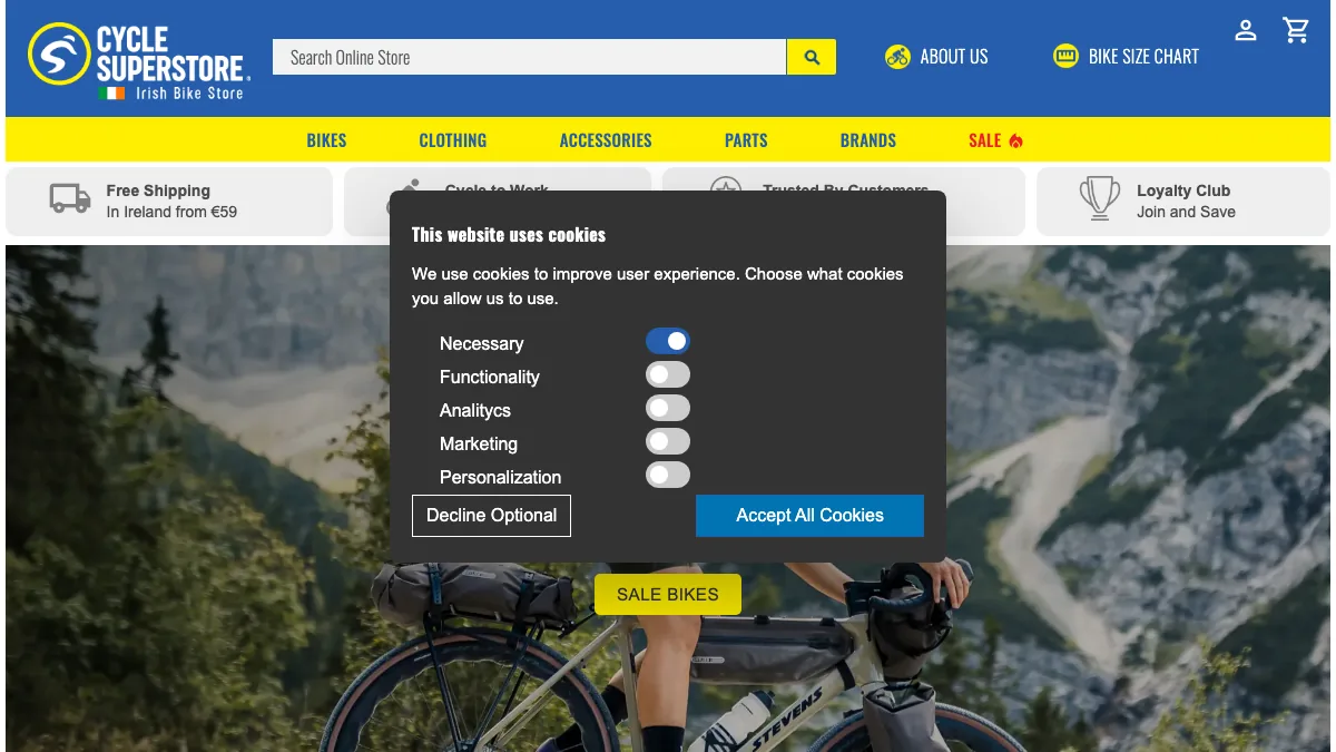 Cycle SuperStore official homepage screenshot