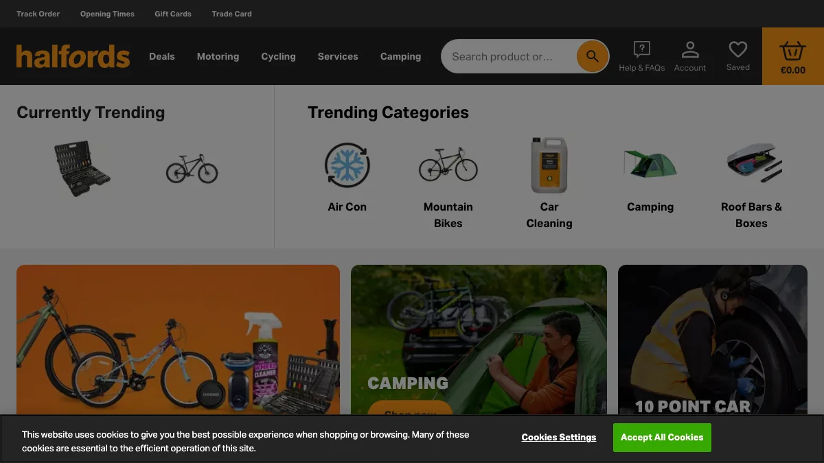 Halfords Ireland official homepage screenshot
