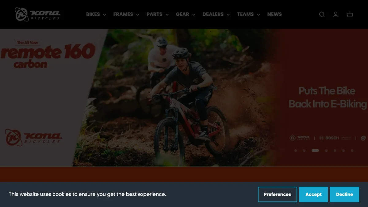Kona Bicycle Company official homepage screenshot