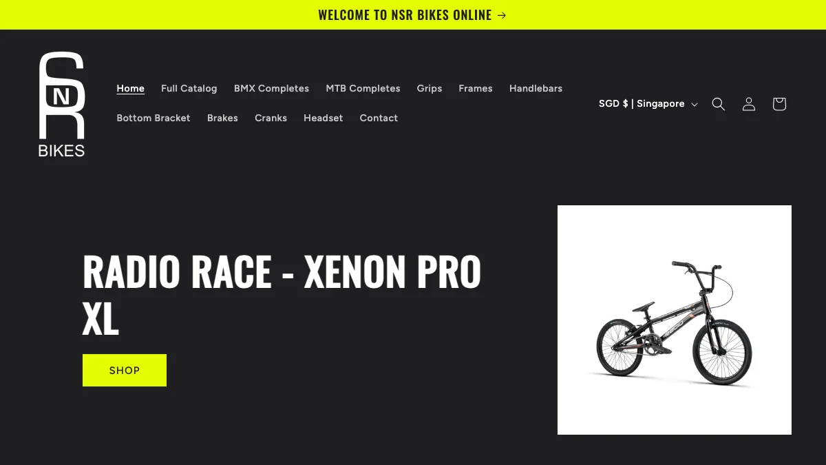 NSR Bikes official homepage screenshot