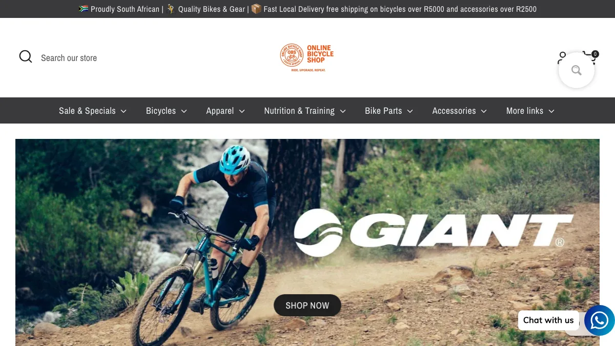 Online Bicycle Shop South Africa official homepage screenshot