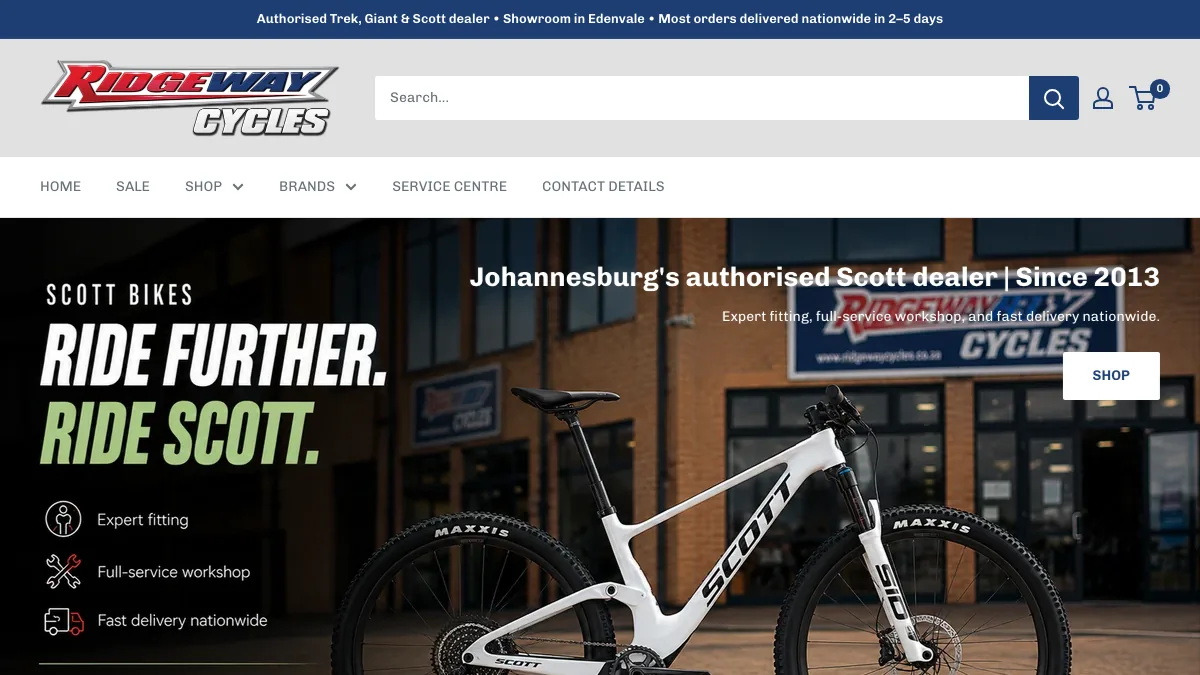 Ridgeway Cycles official homepage screenshot