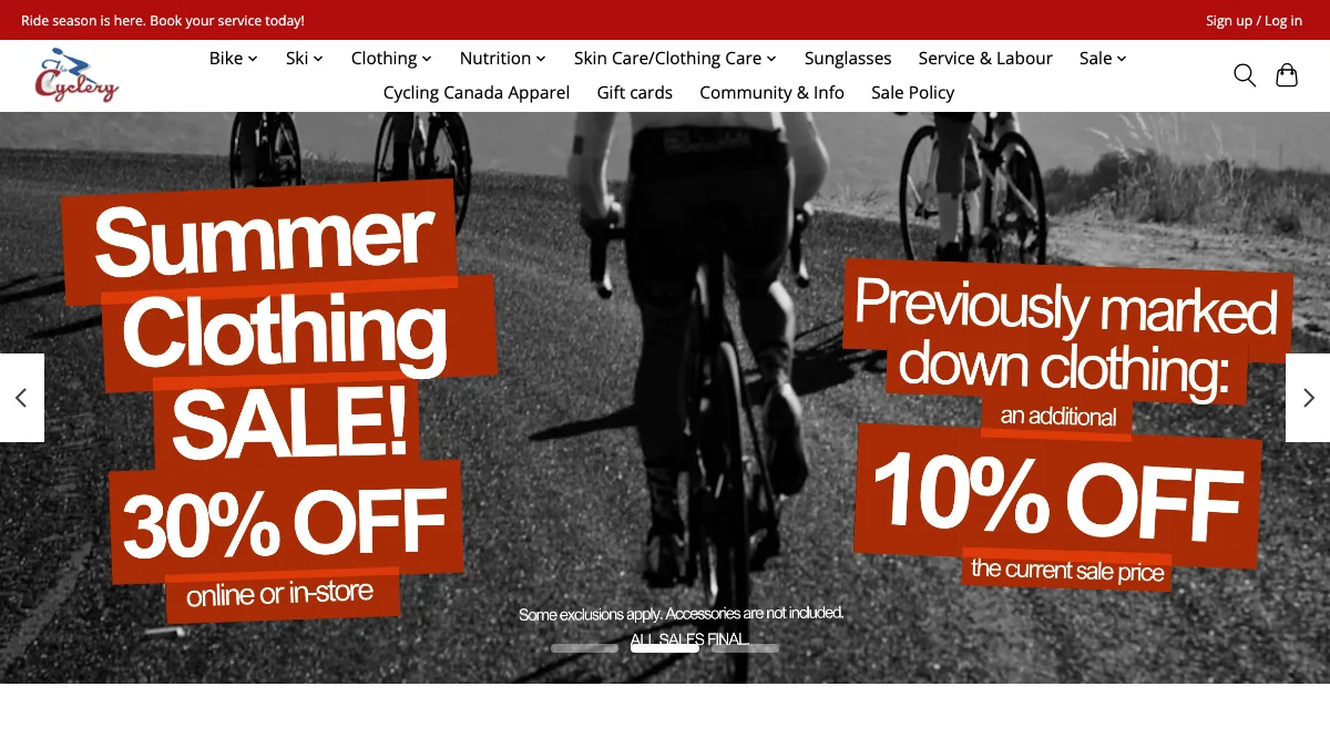 The Cyclery official homepage screenshot