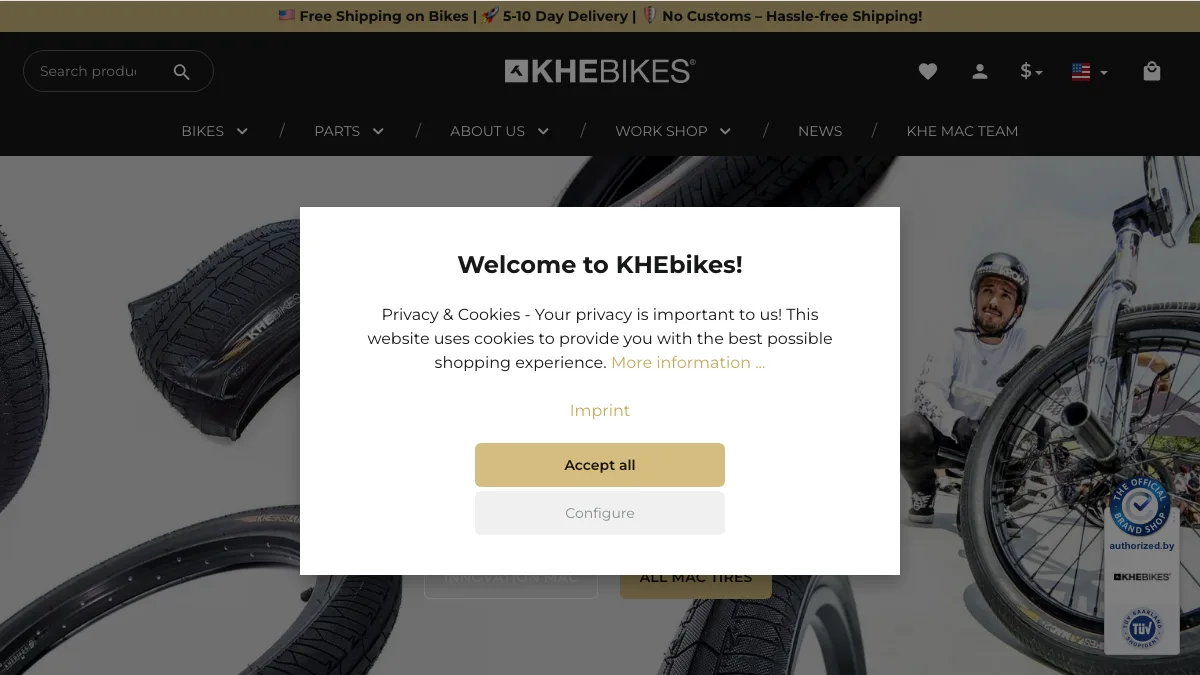 KHEbikes official website screenshot